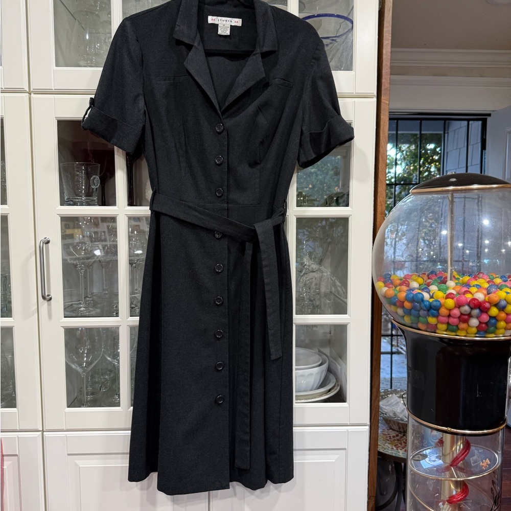 Aa Studio Elegant Dark Gray Belted Dress